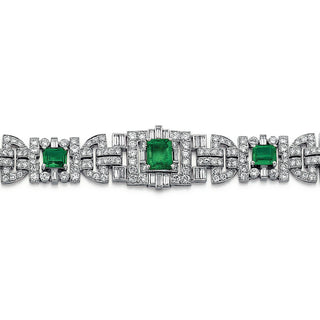 Mid-Century Platinum Emerald & Diamond Link Bracelet