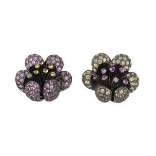 Estate Blackened 18K Gold Pink & Yellow Sapphire Blossom Earrings