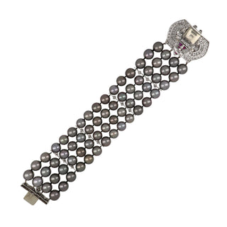 Vintage David Webb Platinum Tahitian Pearl Bracelet with Diamonds & Rubies