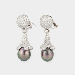 Vintage/Estate 18K White Gold South Sea Pearl Day/Night Earrings with Diamonds