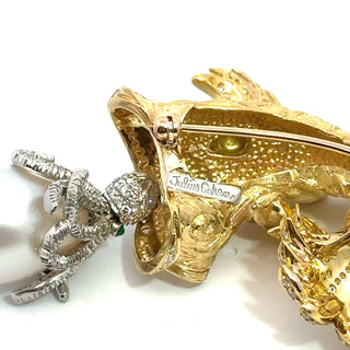 Vintage 1970s Julius Cohen 18K Gold Fish and Octopus Brooch with Pearl