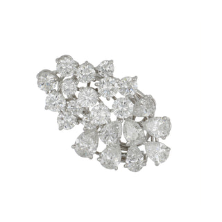 Mid-Century 18K White Gold Diamond Cluster Clip Earrings