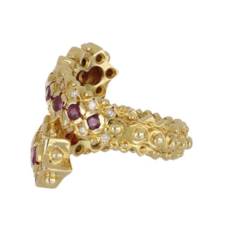 Vintage 1990s LaLaounis 18K Gold Ruby and Diamond Bypass Ring