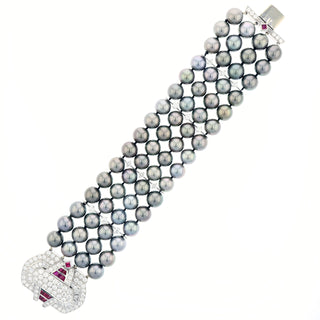 Vintage David Webb 14K White Gold & Platinum Tahitian Pearl Bracelet