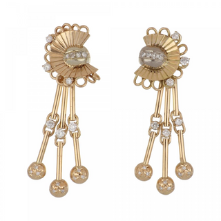 Retro 18K Rose Gold Diamond Fringed Fan Day/Night Earrings