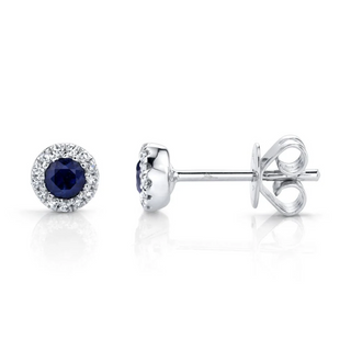 Shy Creation 14K White Gold Sapphire & Diamond Halo Stud Earrings