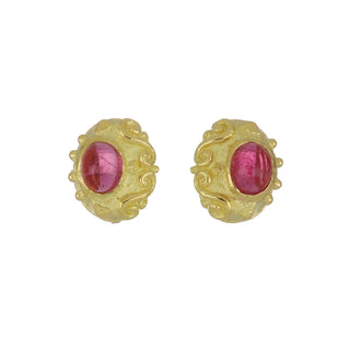 Estate Katy Briscoe 18K Gold Rubellite Tourmaline Earrings