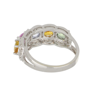 Vintage/Estate 18K White Gold Sapphires 5 Stone Ring with Diamonds