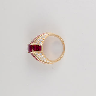 Vintage Oscar Heyman 18K Ruby Dome Ring with Diamonds