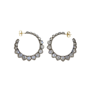 Sterling Silver Moonstones Hoop Earrings with Diamond