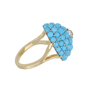 Victorian 18K Gold Turquoise Pave Dome Ring
