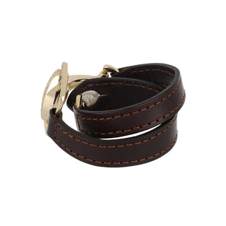 Vincent Peach 18K Gold Pave Diamond Snaffle Bit Leather Wrap Bracelet