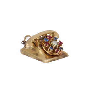Vintage 14K Gold Gemset Rotary Telephone Charm