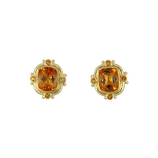Elizabeth Locke 18K Gold Bezel-Set Citrine Earrings
