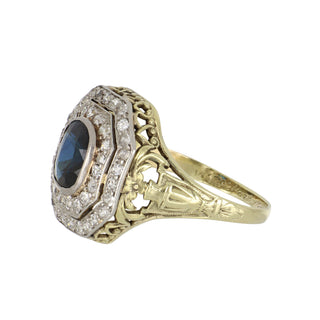 Art Deco Two-Tone Sapphire & Diamond Target Ring
