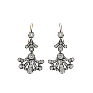 Victorian Silver-Topped 18K Gold Diamond Drop Flared Earrings