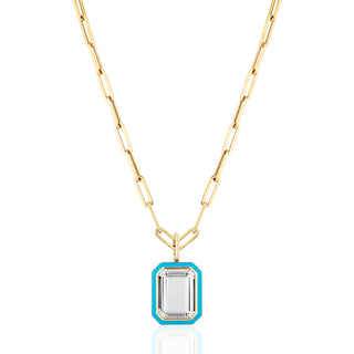 Goshwara 18K Queen Emerald-Cut Rock Crystal Enamel Pendant