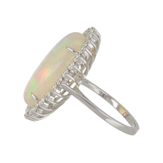 18K White Gold Opal and Diamond Halo Ring