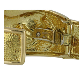 Estate David Webb 18K Gold Repousse Lion Cuff Bracelet with Rubies