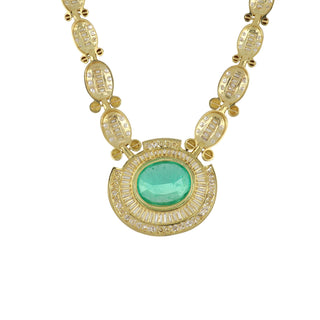 Estate 18K Gold Colombian Emerald Necklace with Diamonds