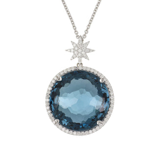 Lisa Nik 18K White Gold Blue Topaz Drop Pendant with Diamond