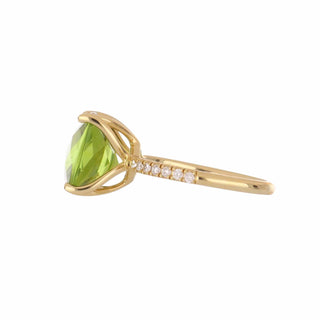 Lisa Nik 18K Gold Cushion Shaped Peridot Ring with Diamonds
