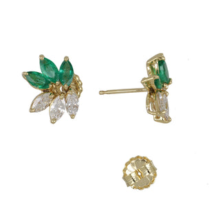 18K Gold Diamond and Emerald Stud Earrings
