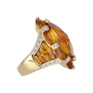 Estate Bellari 18K Gold Marquise Citrine Ring with Diamonds