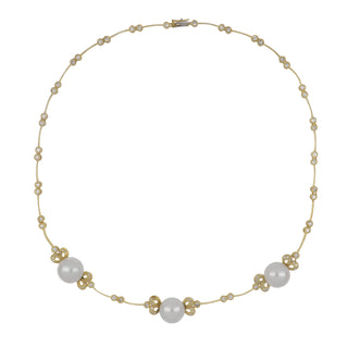 Estate 18K Gold South Sea Pearl Knife-Edge Collar Necklace with Diamonds