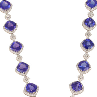 Tenenbaum Collection 18K White Gold Tanzanites Link Necklace with Diamond