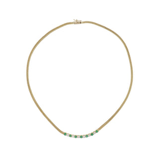 Vintage 18K Gold Emerald and Diamond Choker Necklace