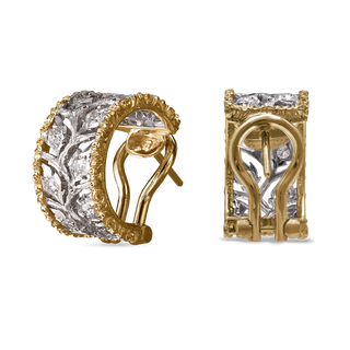 Buccellati 18K White and Yellow Gold Diamond Ramage Hoop Earrings