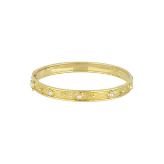 Mazza 14K Gold Pearl Hammered Bangle