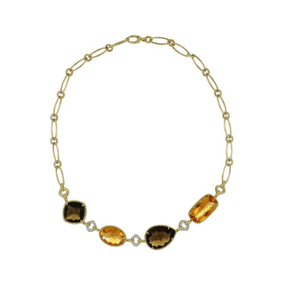 David Yurman Yellow 18K Gold Diamonds Chain Necklace with Stones with Citrines