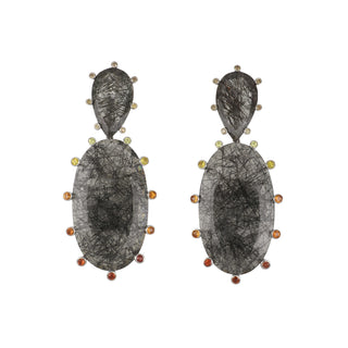 18K White Gold Tourmalinated Quartz Drop Earrings