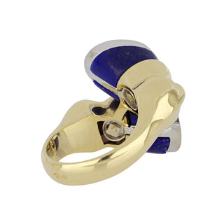 Vintage 1980s Fred Paris Lapis and Diamond Bypass Ring