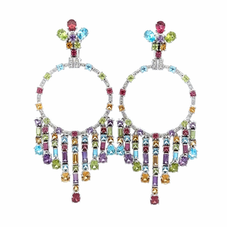 Estate 18K White Gold Multi Gemstone Chandelier Earrings with Diamonds