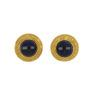 Vintage LaLaounis 18K Gold Sodalite Button Earrings