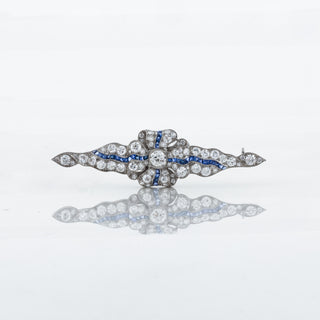 Art Deco Platinum Diamond Ribbon Brooch with Sapphires