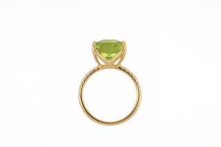 Lisa Nik 18K Gold Cushion Shaped Peridot Ring with Diamonds