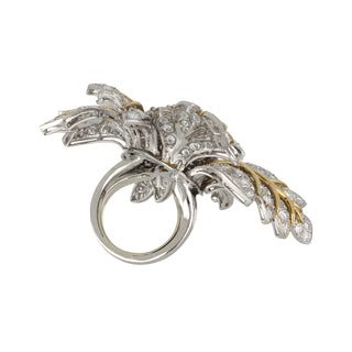Estate Platinum and 18K Gold Diamond Flower Cocktail Ring