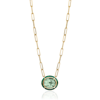 Goshwara 18K Melange Oval Prasiolite Pendant with Malachite Inlay