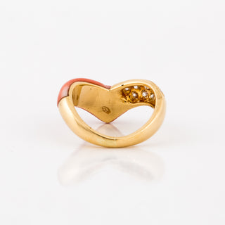 Vintage 1970s 18K Gold Coral Ring with Diamonds