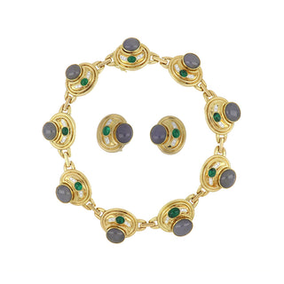 Vintage/Estate 18K Gold Jades with Emeralds Suite
