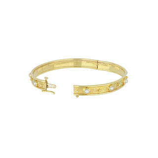 Mazza 14K Gold Pearl Hammered Bangle