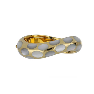 Vintage 1970s Angela Cummings 18K Gold Mother Of Pearl Bangle Bracelet