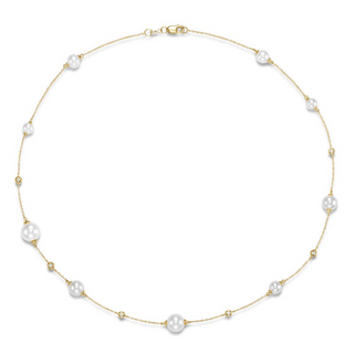 Mastoloni 14K Gold Pearl & Diamond Tin Cup Station Necklace
