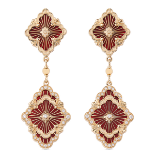 Buccellati Opera Tulle 18K Gold Pendant Earrings in Red Enamel