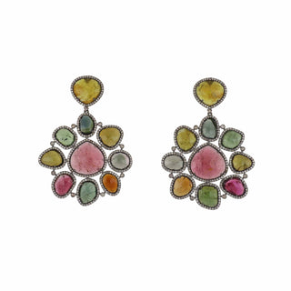 Tenenbaum Collection Two-Tone Gold & Silver Tourmaline Cluster Drop Earrings