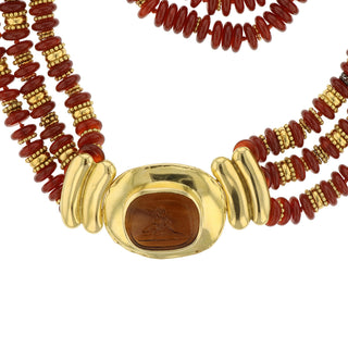 Elizabeth Gage 18K Gold Carnelian Bead Necklace with Glass